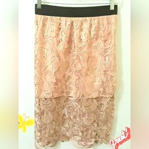 NWOT Peach Pink Lace Pencil Skirt